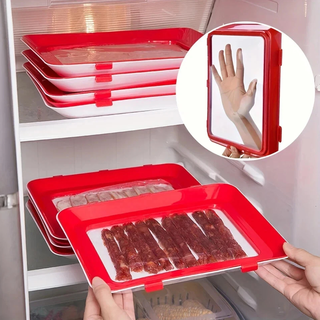 6Pc Stretch Fresh Storage Tray Vacuum Reusable And Stackable Food UK New — image 6