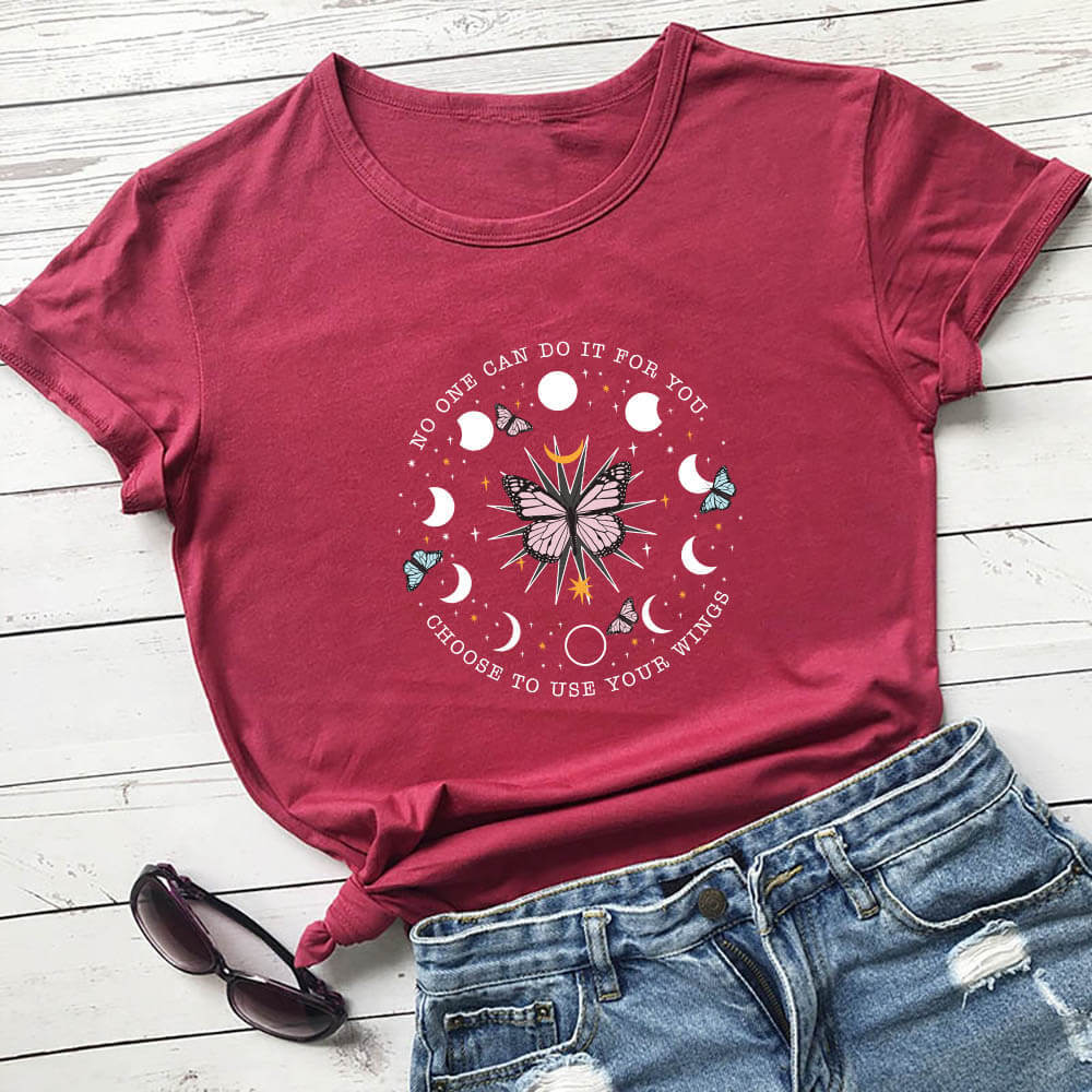 Women's Butterfly Moon Colorful Letter Print Top