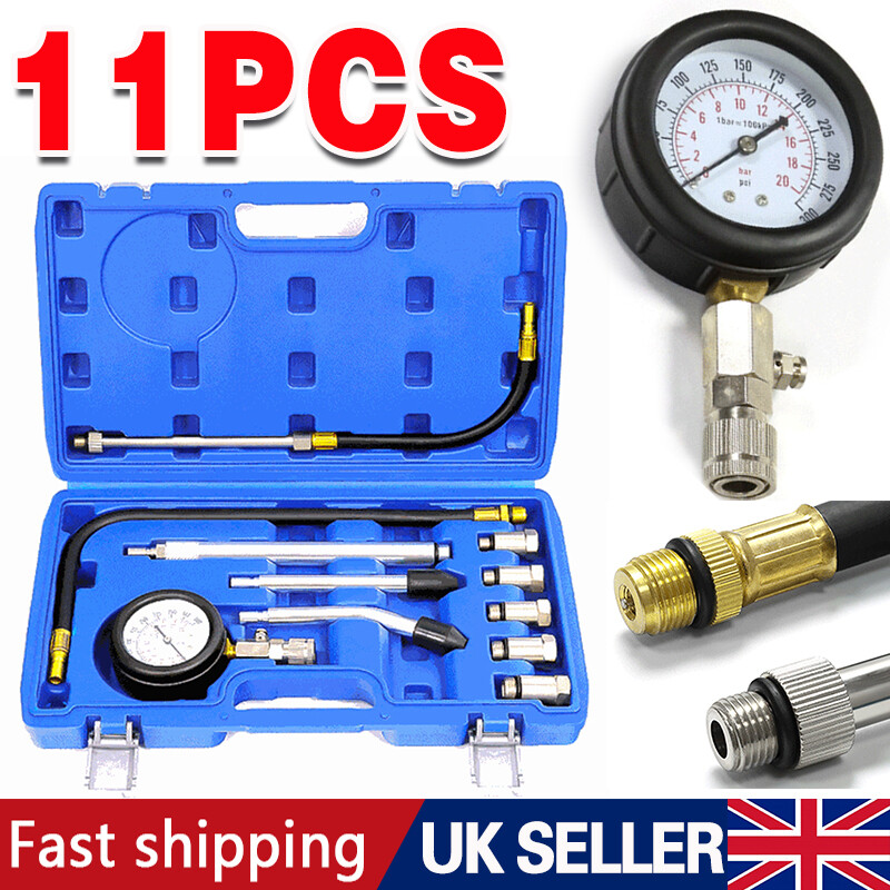 11PCS Petrol Engine Compression Tester Kit Fuel Cylinder Pressure Gauge Tool Set 2