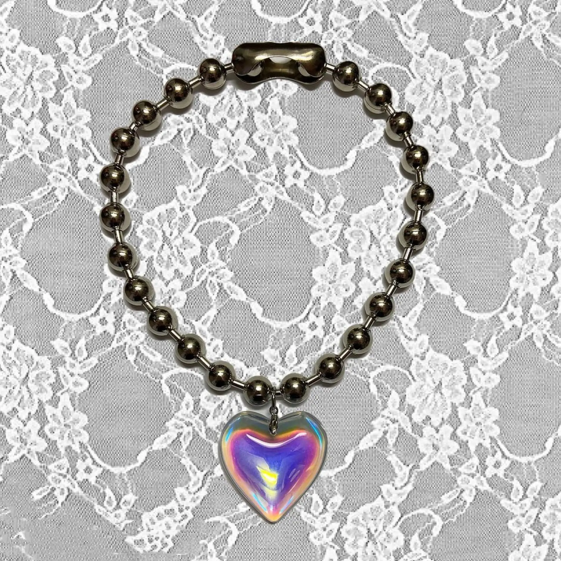 Korean Version Ball Chain Glass Love Pendant Necklace Ins