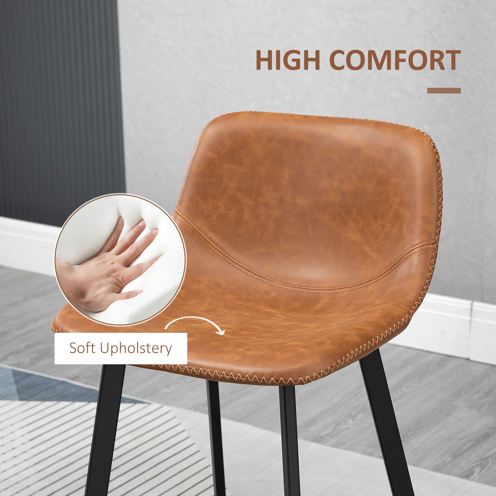 Bar Stool Two-piece Set, PU Leather Dining Chair With Backrest And Footrest — image 5