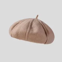 Japanese Simple Women's Cashmere Knitted Beret - Khaki - View 1