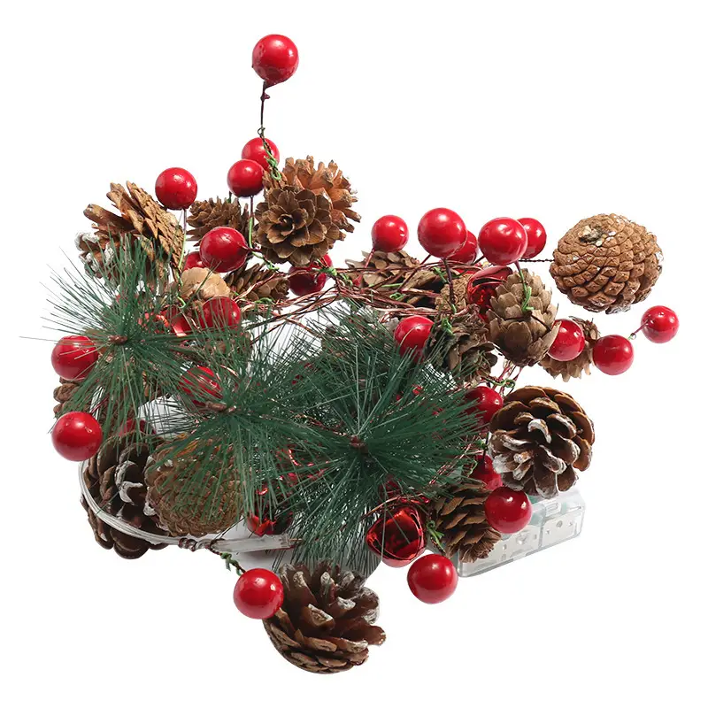 Christmas Decoration Lantern Pine Needles Pine Cone Copper Wire Lamp Bell Decoration Small Lantern