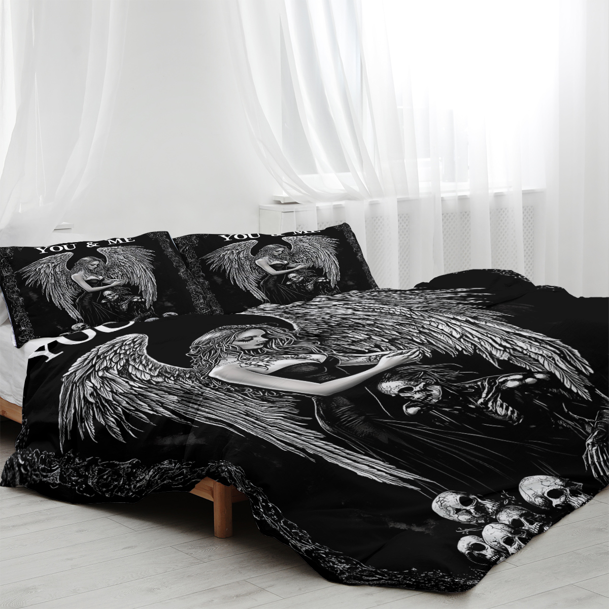 3 Pcs Of Dark Angel Skull Themed Printed Bedding Series Suitable For All Seasons — view 6