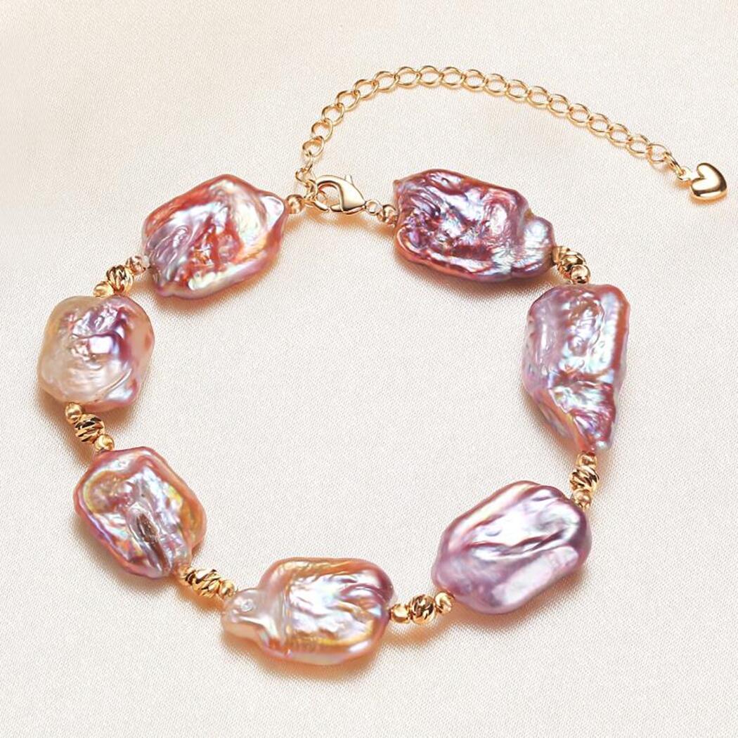 Copper Plated Real Gold Shaped Baroque Freshwater Pearl Bracelet For Women Diy