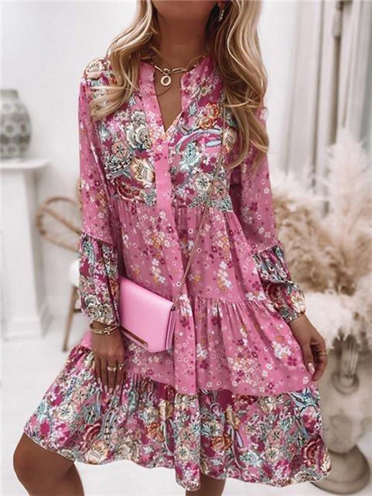 Boho Floral Patchwork Long-Sleeve Mini Dress — product details and sizing image 9