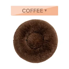Fluffy Donut Dog Bed Warm Soft Long Plush Pet Cushion Dog House Cat Bed Washable Pet Sofa Mat Calming Samll Large Dog Beds - Coffee Without Zipper - View 1