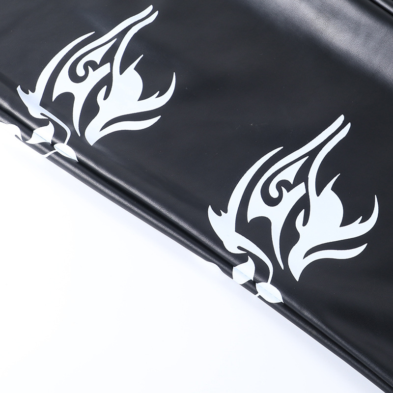 Black Printed High-waisted Abdomen-hip Wide-leg Leather Pants