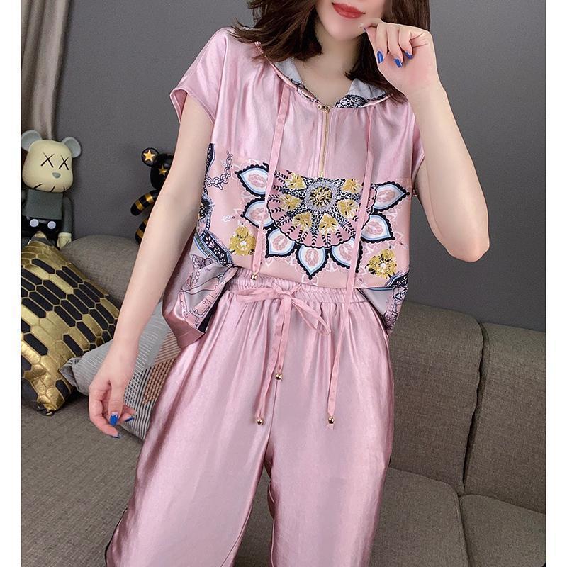 Casual Hooded Short Sleeve T-Shirt And Pants Fashion Suit