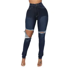 Women's Fashion Ripped Slim Fit Skinny Jeans - Blue - View 1