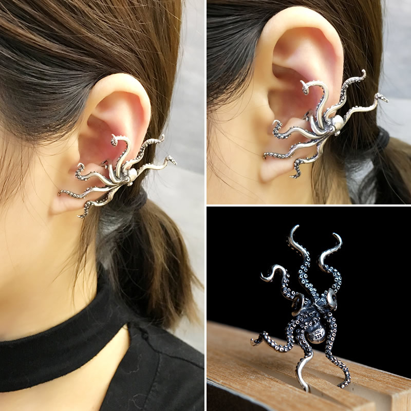 925 Sterling Silver Exaggerated Big Octopus Ear Clip