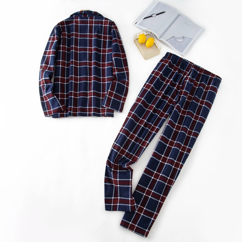 Casual Men's Flannel Plaid Home Service Suit
