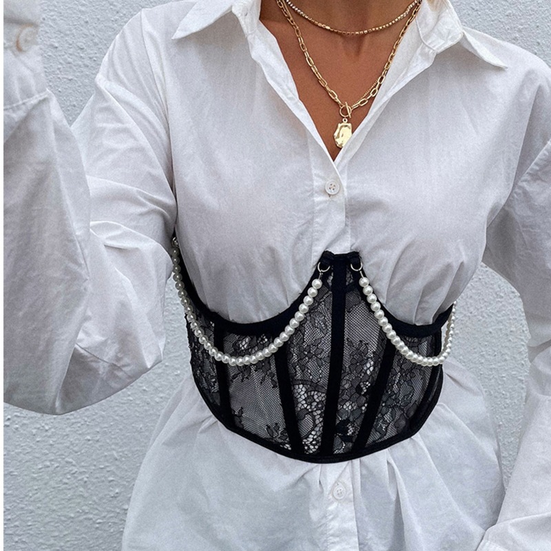 Lace Perspective Slim Fit Steel Ring Fishbone Girdle Vest