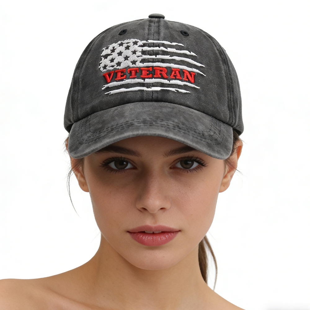 2pcs USA Patriotic Military Hat,Distressed Veteran Army Hat For Men Women, Adjustable Embroidered Wash Cotton Baseball Cap - Women's Clothing