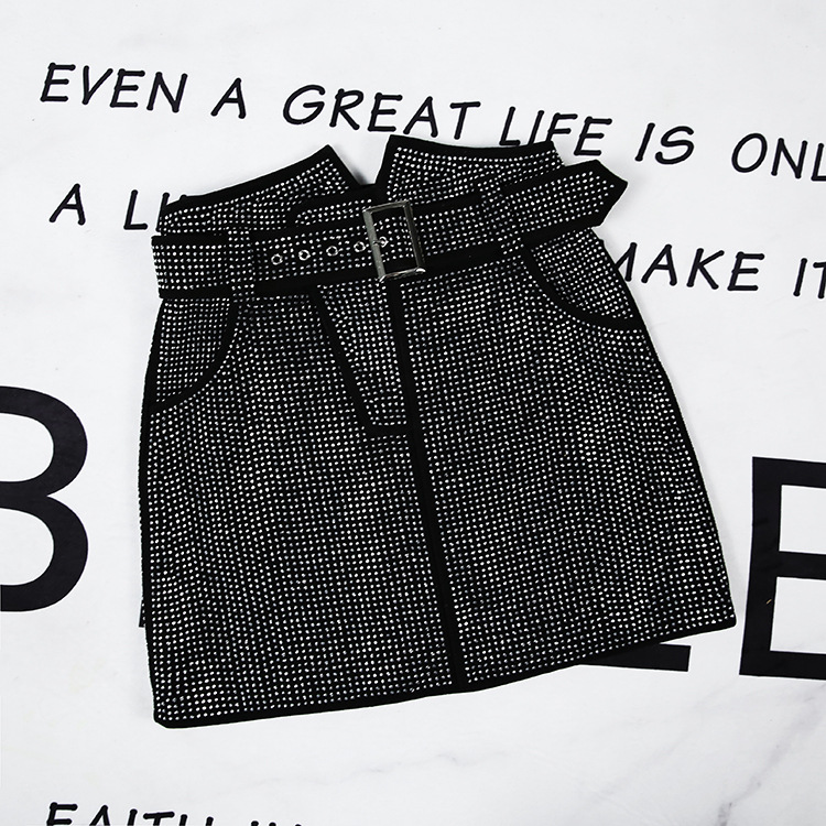 New Sheepskin Suede Hot Diamond Leather Belt Skirt