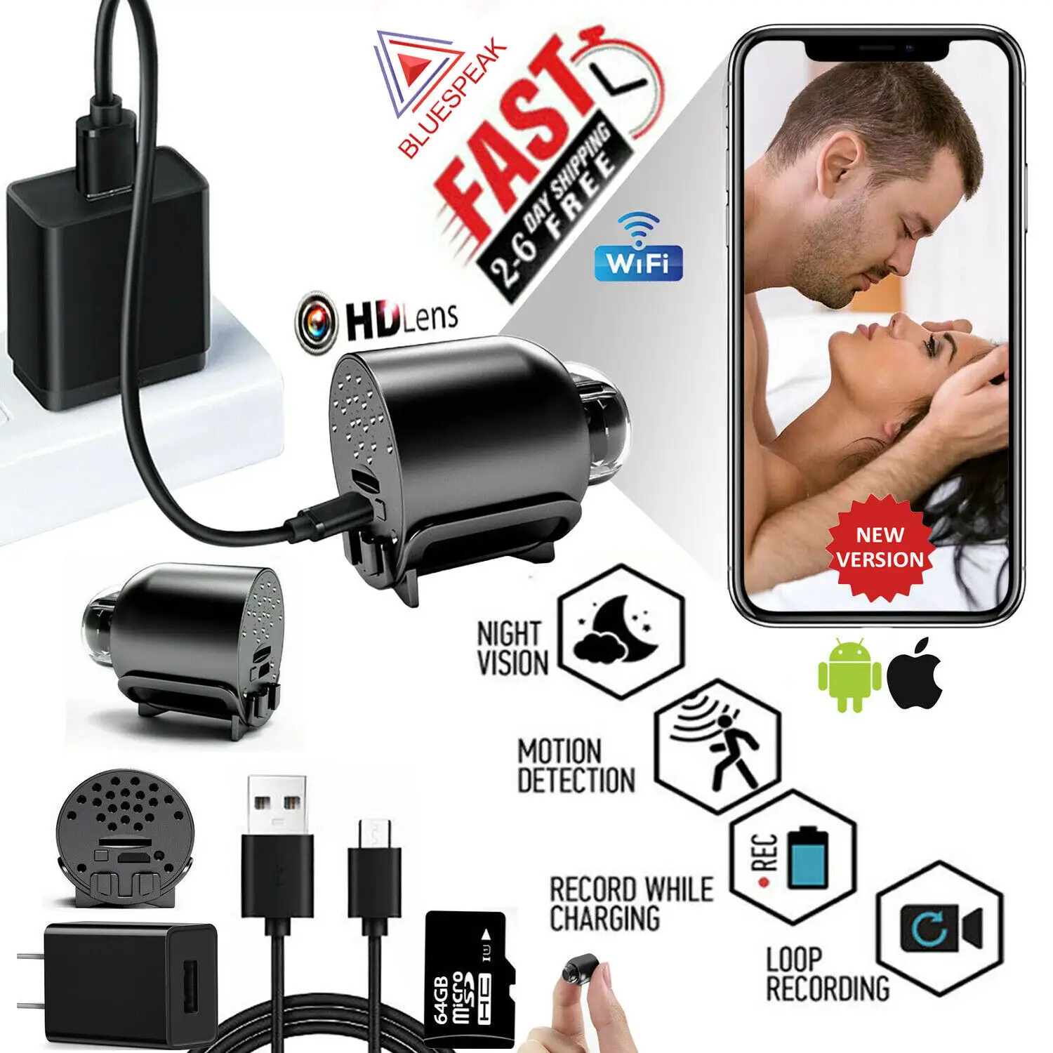 FREE 64G HD Hidden Spy Nanny Camera