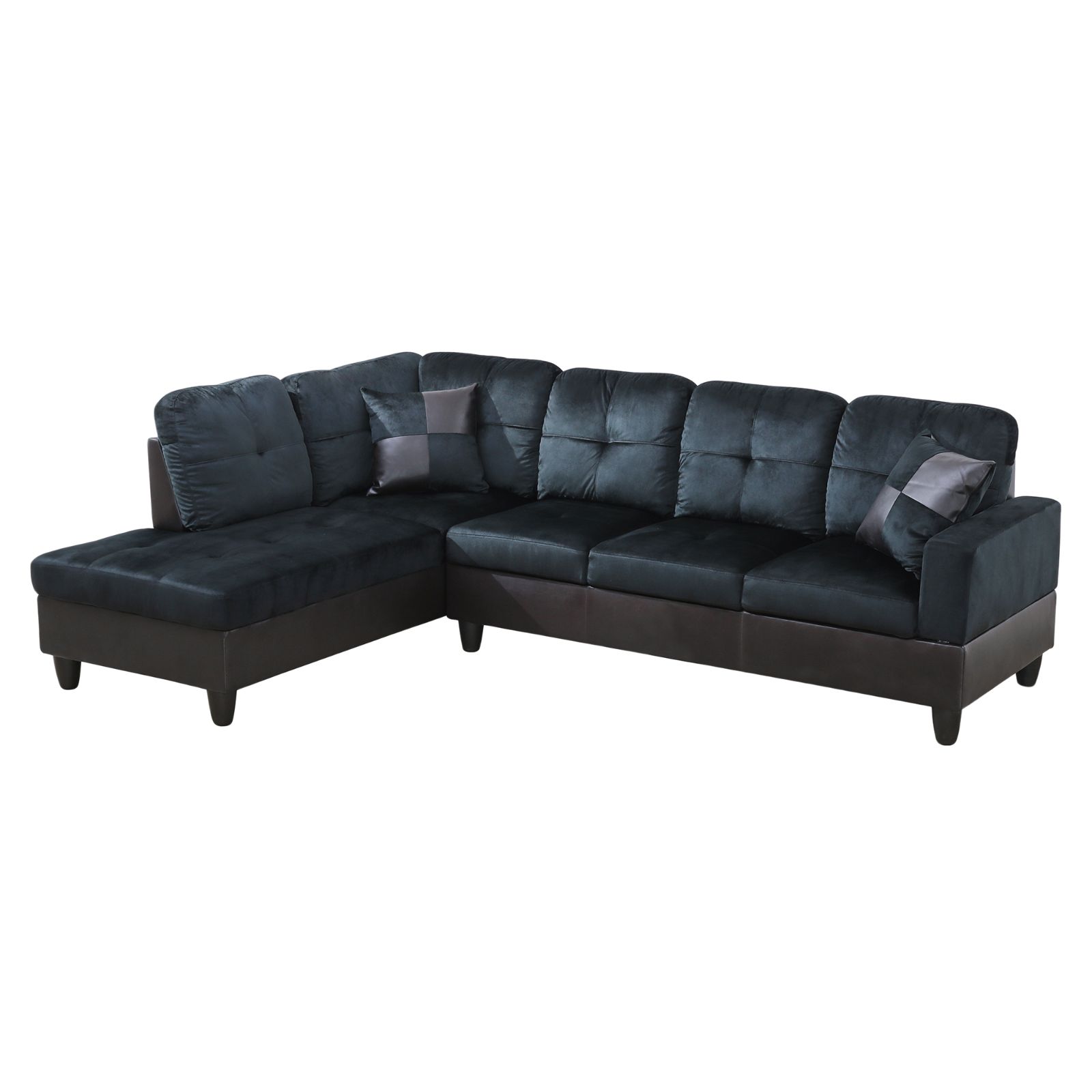 Pickup Only--Dark Blue And Brown Color Lint And PVC 3-Piece Couch Living Room Sofa Set