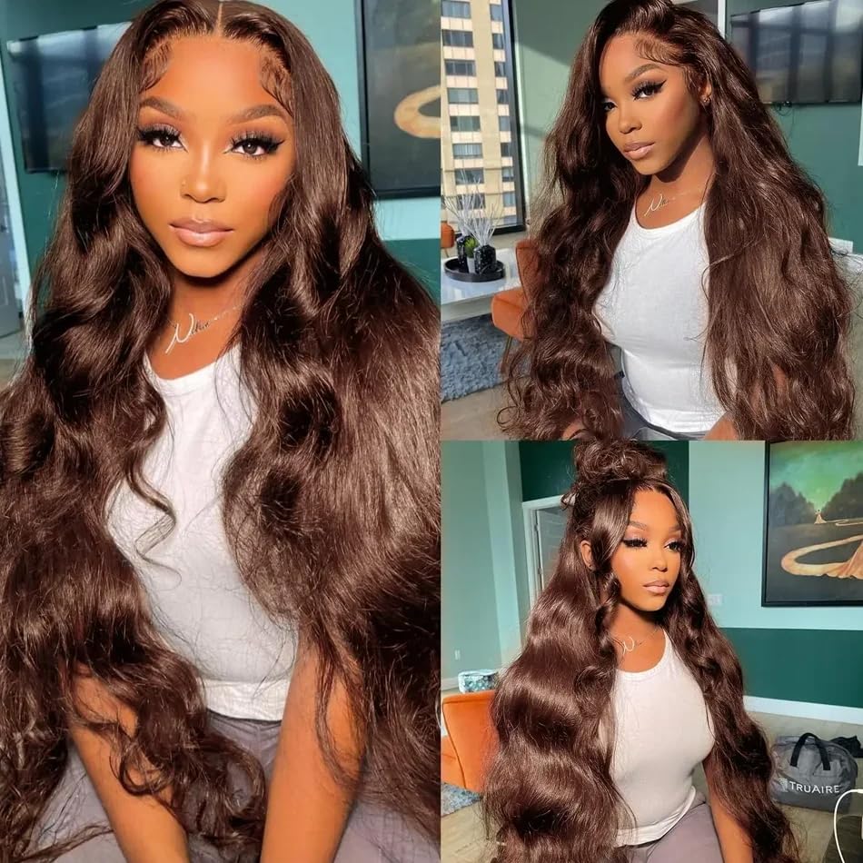 Chocolate Brown 13x4 Lace Front Wig Human Hair Color 4 Body Wave Density — foto 3