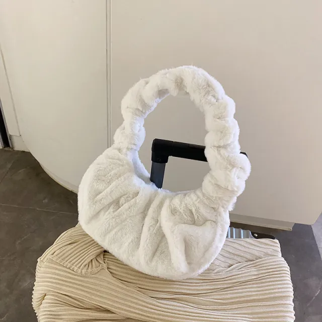 Fashion Plush Pleated Portable Cloud Bag Beige - Shop at LoveMi