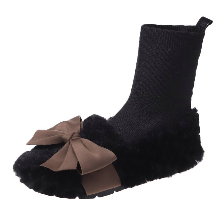 Women's Plush Shoes Autumn And Winter Bow And Velvet