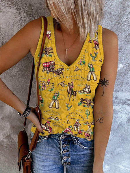 Women's Printed Halter Sleeveless T-shirt