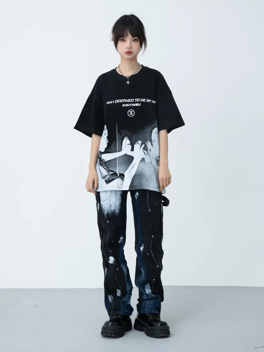 Men's Alphabet Portrait Color Reversed Pattern Top