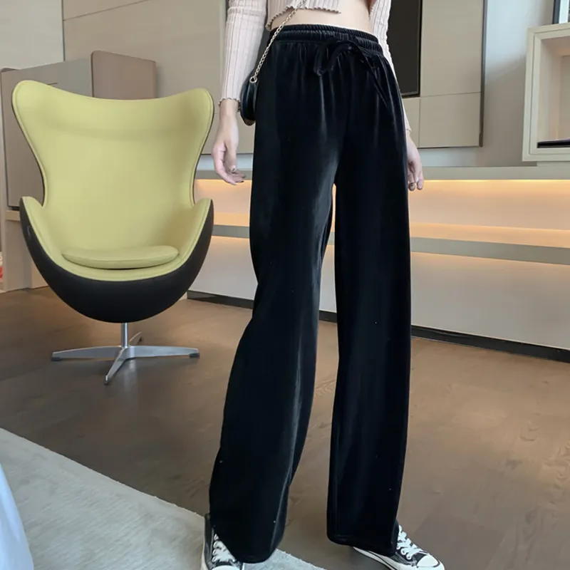 Drape Casual Pants Trousers Wide-leg Pants - Black