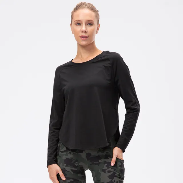 Autumn And Winter New Loose Sports Long Sleeve Women's Quick Dry Breathable Fitness Clothes Black - Shop at LoveMi