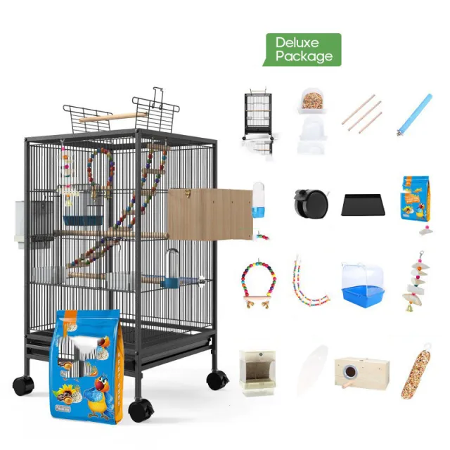 Parrot Xuanfeng Bird Cage With Feeder Toy Grass Nest Breeding Box Black Deluxe Package - Shop at LoveMi