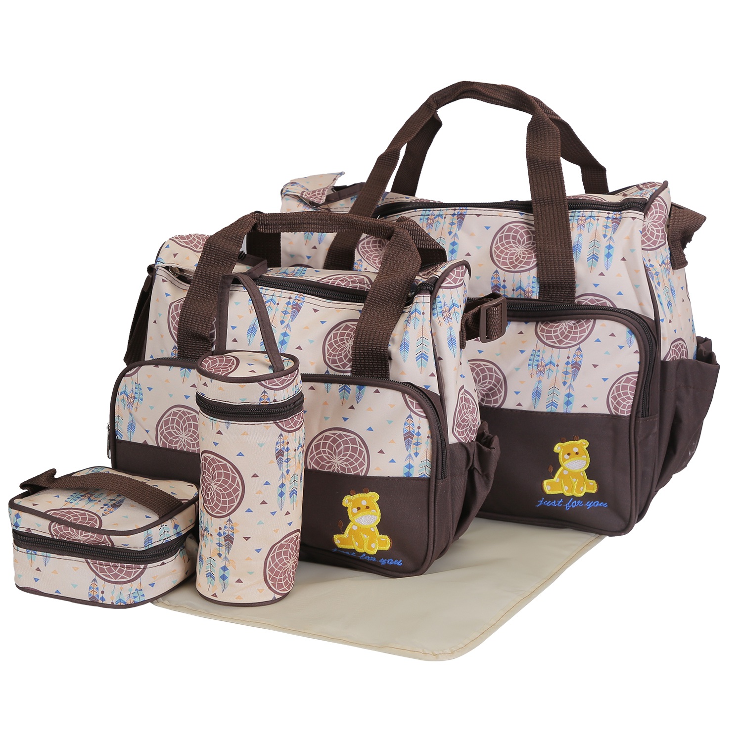 5Pcs Baby Nappy Diaper Bags Set Mummy Diaper Handbags With Diaper Pad Food Bag B