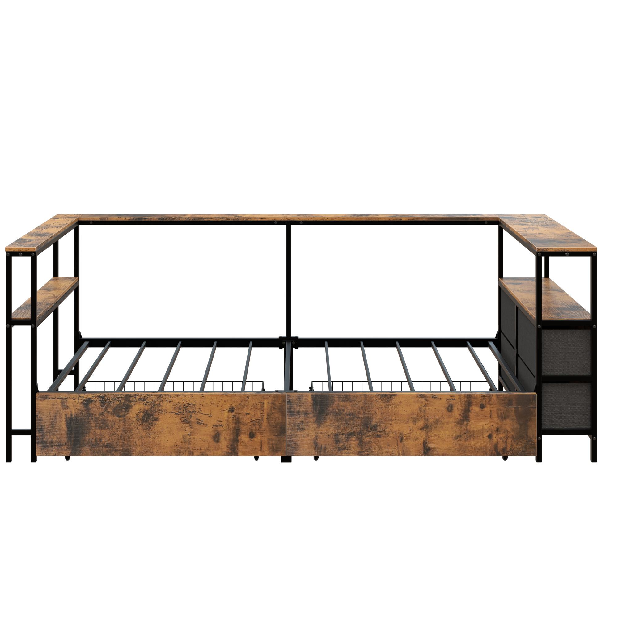 Twin Corner Daybed With Storage Drawers, Metal Platform Bed Frame, Black