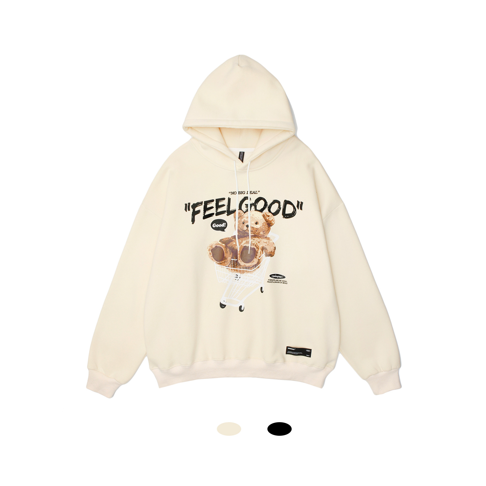 Hong Kong Style Letter Bear Japanese Unisex Loose And Fleece Hooded Sweater