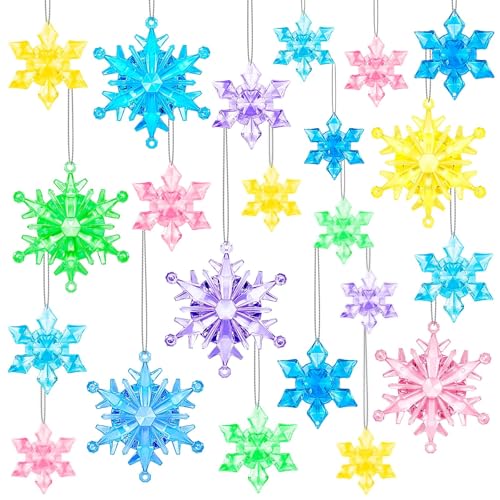 60PcsChristmas Winter Snowflake Ornaments Winter SnowflakeHanging Snowflake Ornaments For Tree, Crystal Pendants With Rope, For Holiday Party DIY Decor,Multicolor