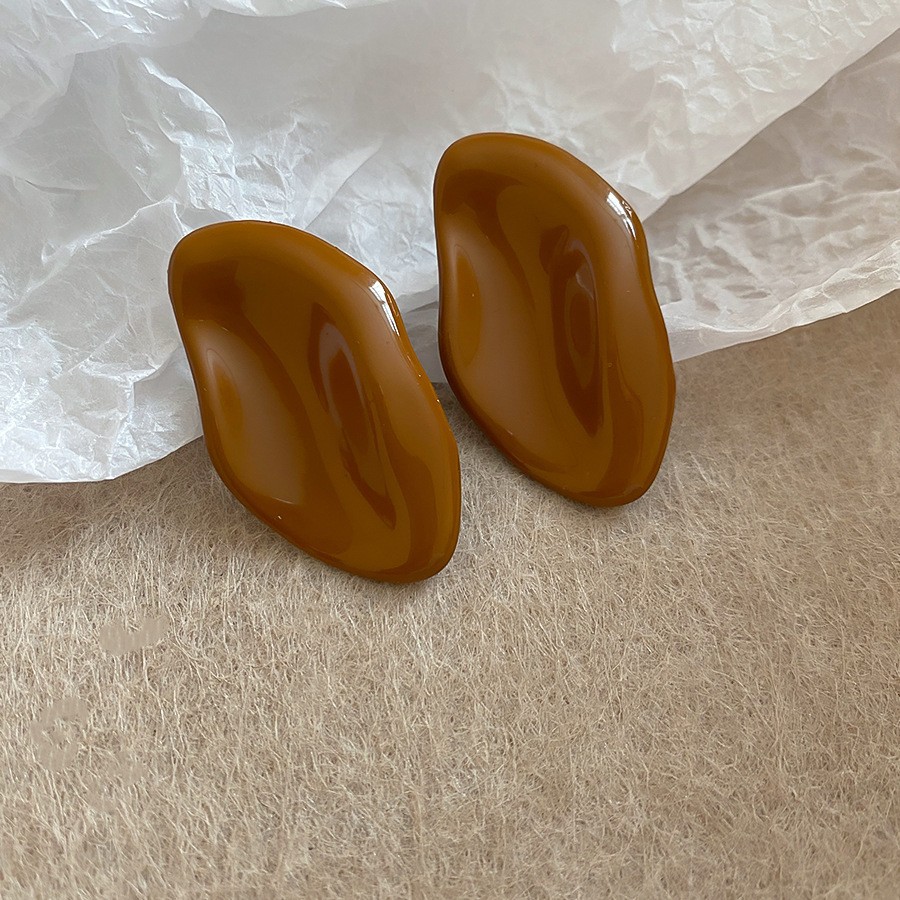 Amber Resin Hoop Stud Earrings with Gold Accents - Vintage Style Button Earrings - Image 2