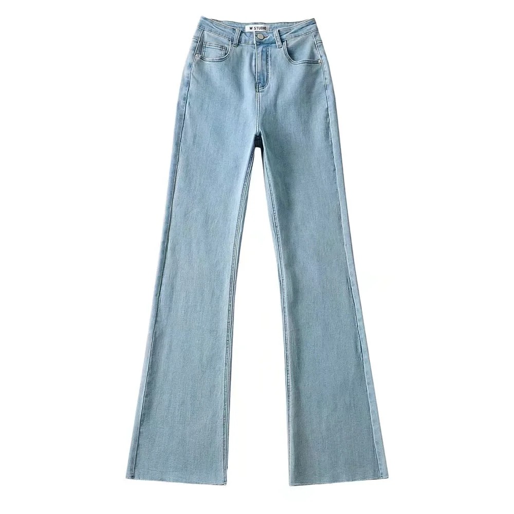 Raw Edge High Waist Denim Flared Pants Trendy Women's Clothing Light Blue - Shop at LoveMi