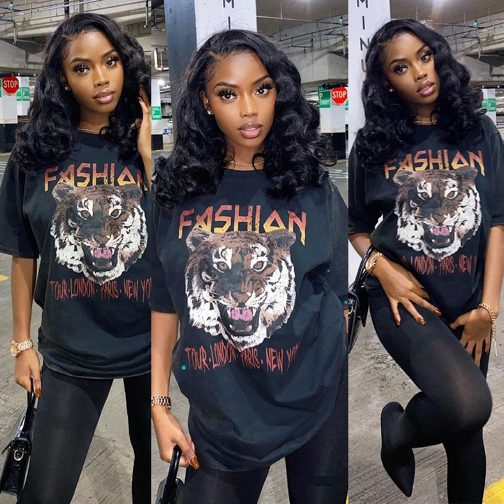 Casual Cotton Imitation Printing Long T-Shirt Half Sleeve