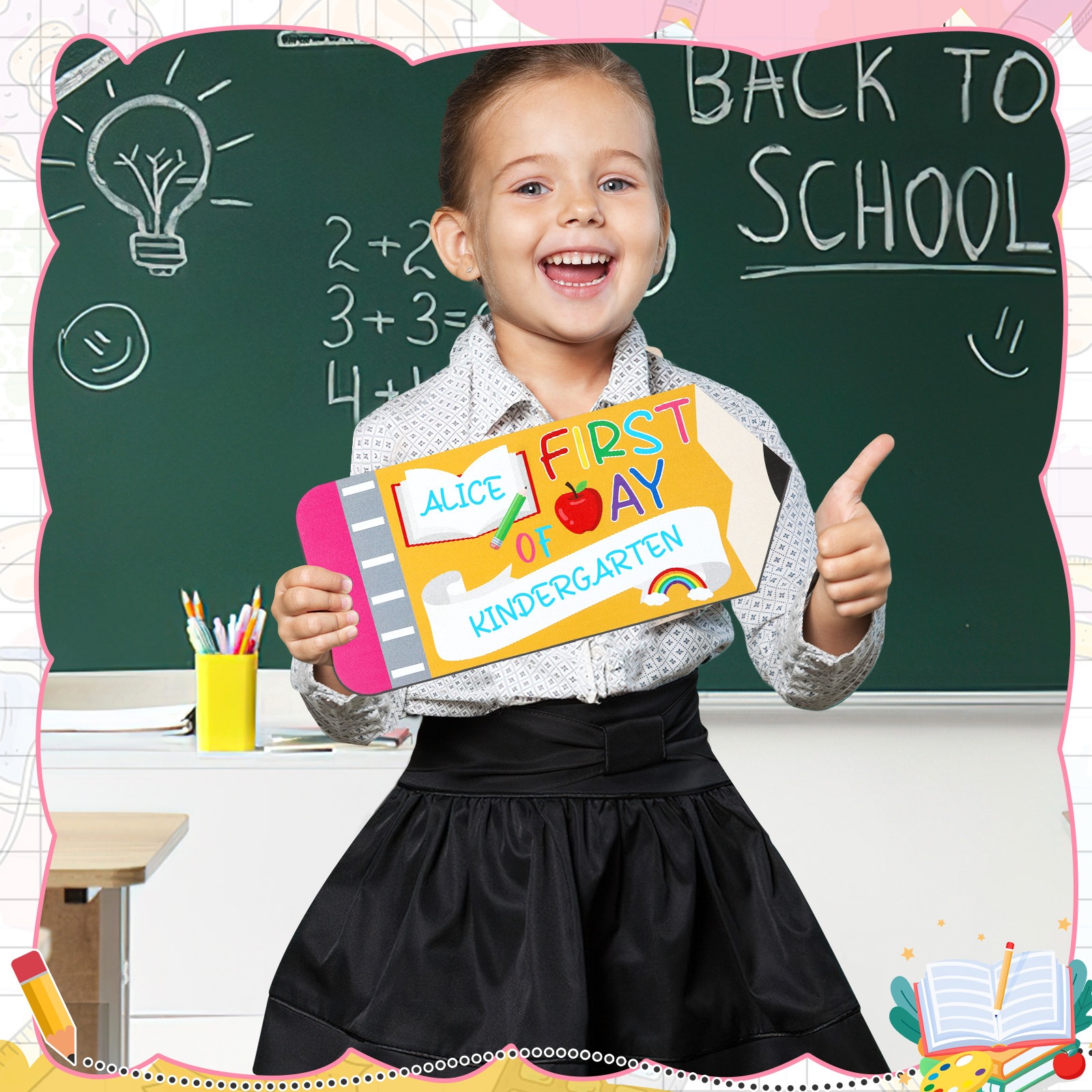First And Last Day Of School Board Sign,Double Sided Printing Pencil Chalkboard For 1st Day Of Kindergarten Preschool, Back To School Supplies Photo Props-Clearance_voghion.com
