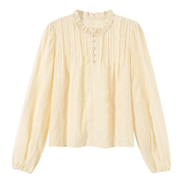 Women's New Embroidered Hollow Lantern Long Sleeve Shirt Red - Shop at LoveMi