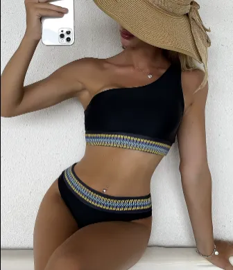 European And American Women's Printed Bikini Swimwear Black - Shop at LoveMi