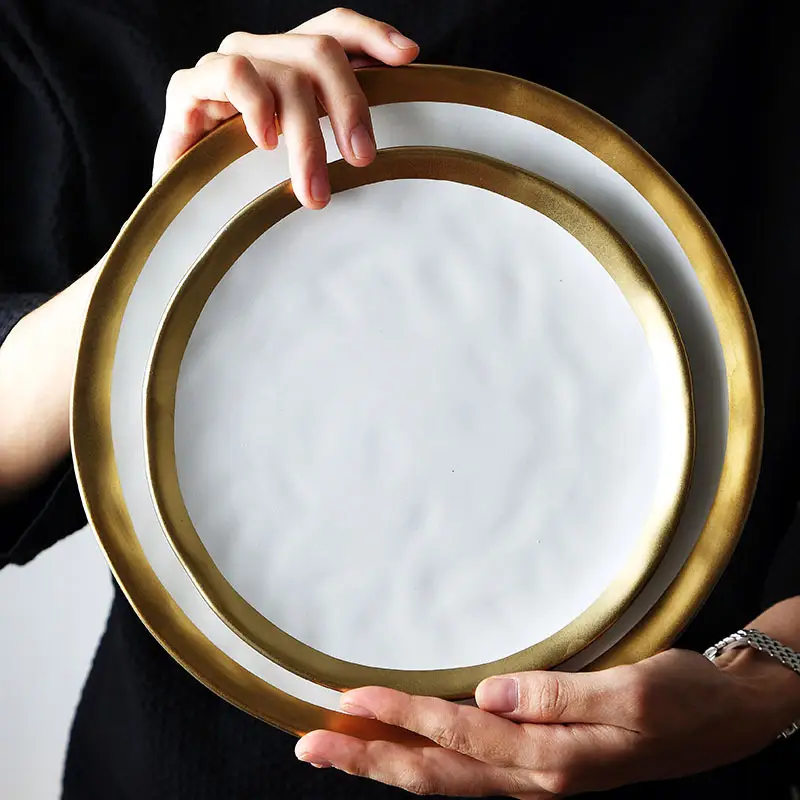 Plate Black And White Gold Ceramic Rice Noodle Bowl Small Dish