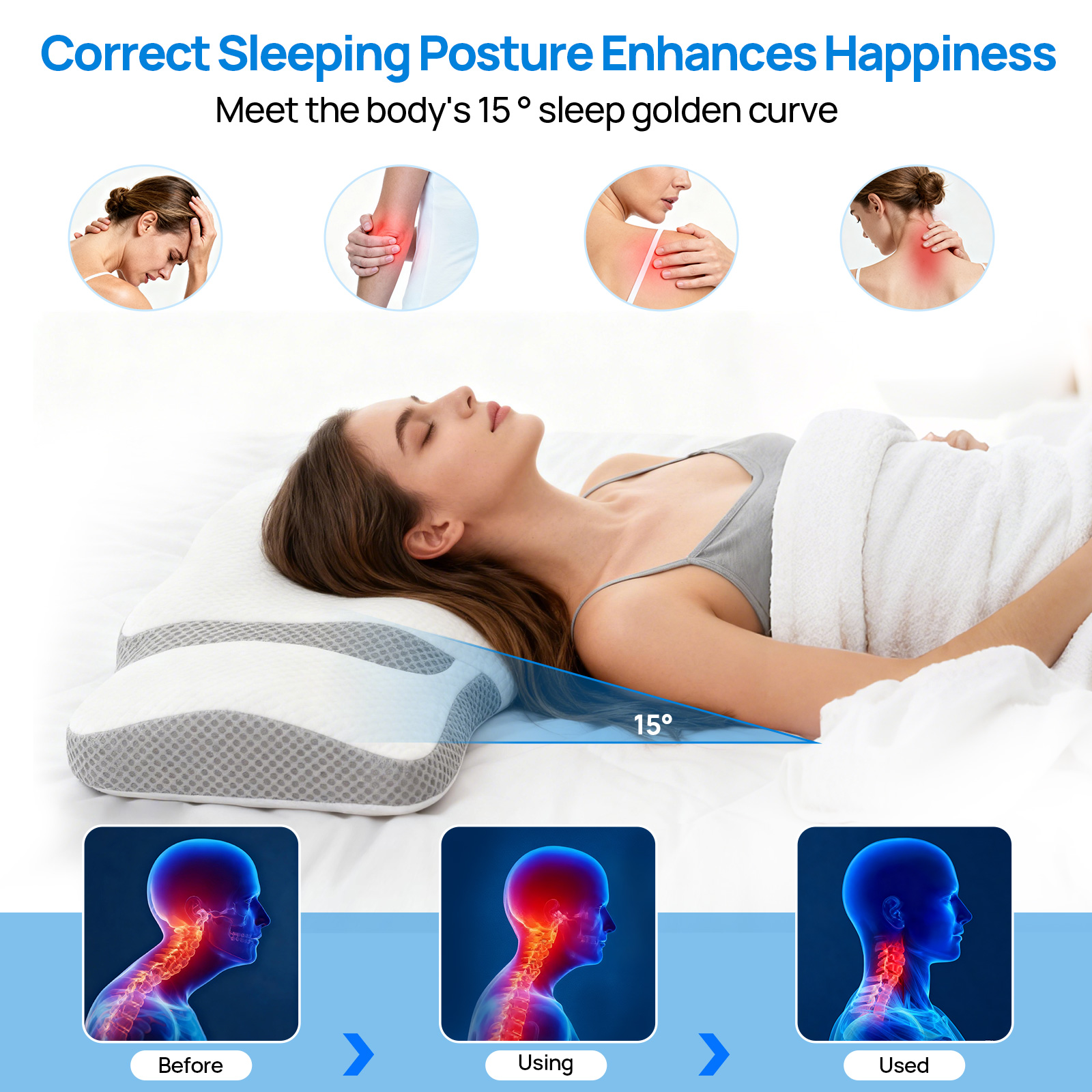 Cervical Neck Pillow, Cooling Ergonomic Memory Foam Pillows image 7