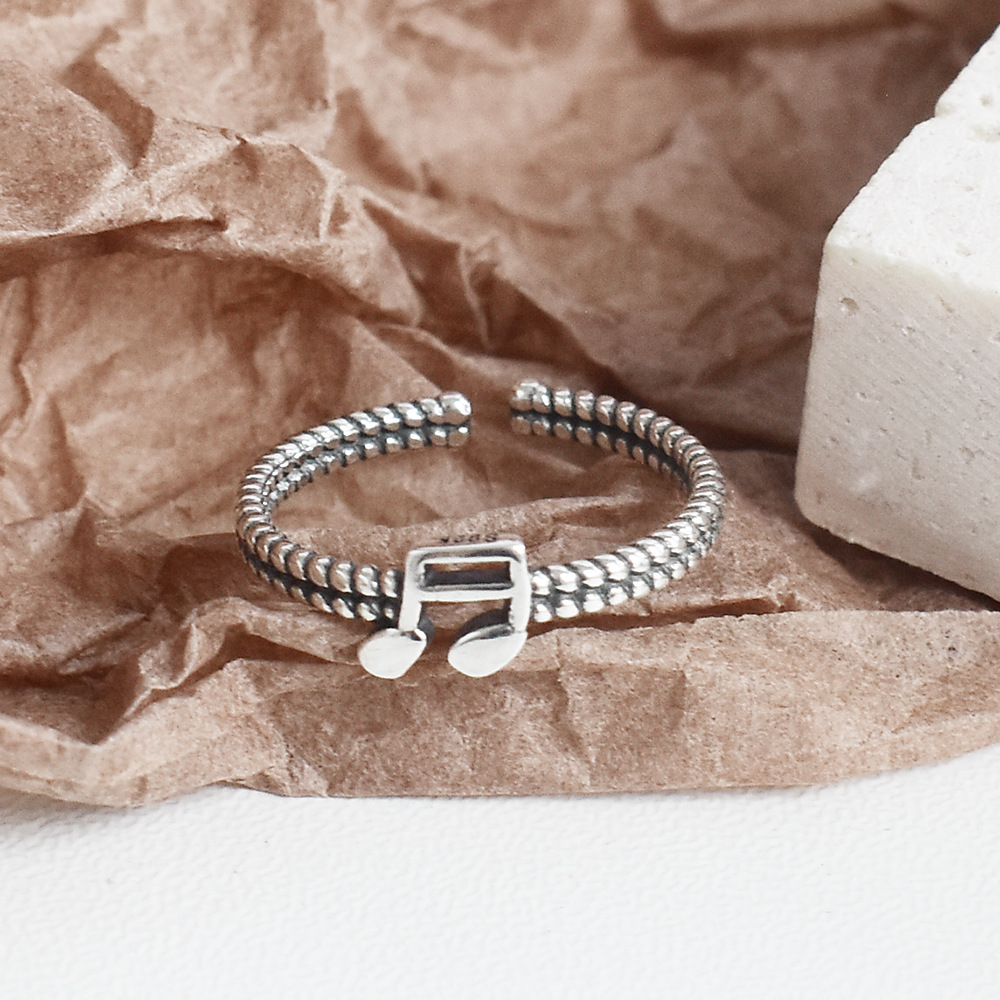 Ins Retro Cold Wind Jewelry S925 Sterling Silver Musical Note Ring