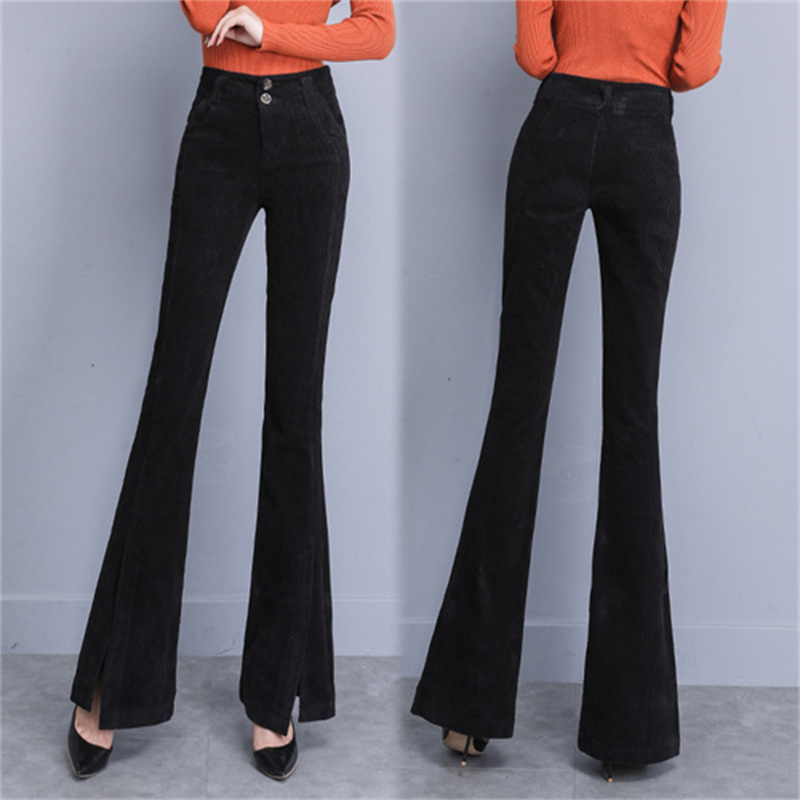 Plush Drape Micro-flared High-waist Corduroy Casual Trousers