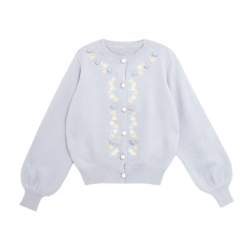Soft Milk Blue Sweater Embroidery Soft Waxy Knitted Cardigan Women Picture Color - Shop at LoveMi