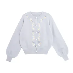 Soft Milk Blue Sweater Embroidery Soft Waxy Knitted Cardigan Women - View 1