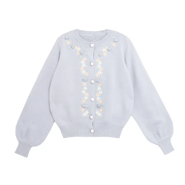 Soft Milk Blue Sweater Embroidery Soft Waxy Knitted Cardigan Women - Shop at LoveMi