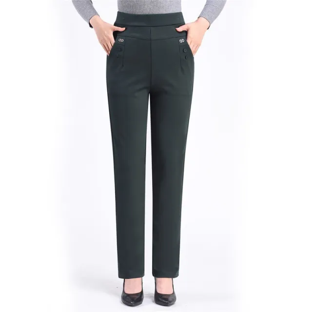 Middle aged Women's Pants Loose High Waist Straight Casual Army Green - Shop at LoveMi