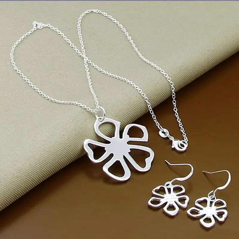 Silver Plated Necklace and Earrings Jewelry Set