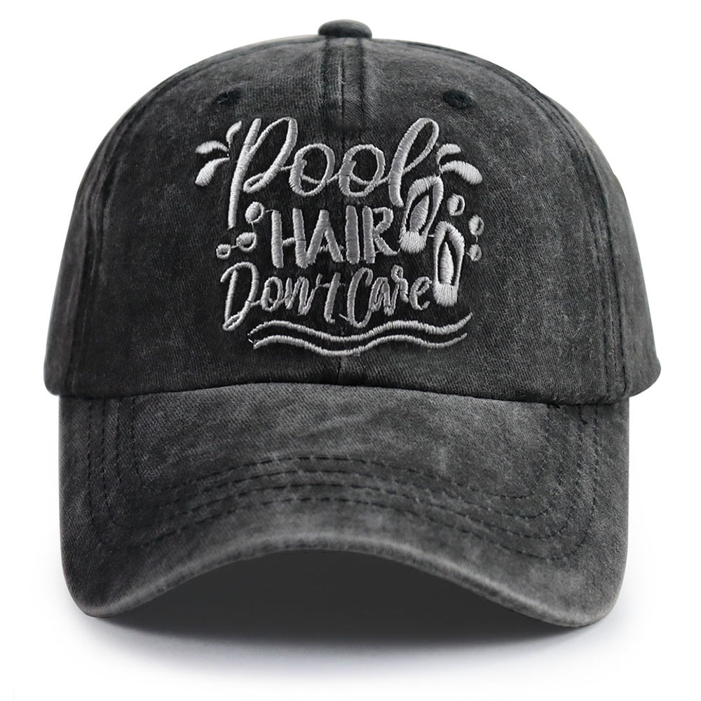 Pool Hair Don't Care Vintage Washed Baseball Cap For Women, Funny Pool Beach Vacation Adjustable Hat — foto 7