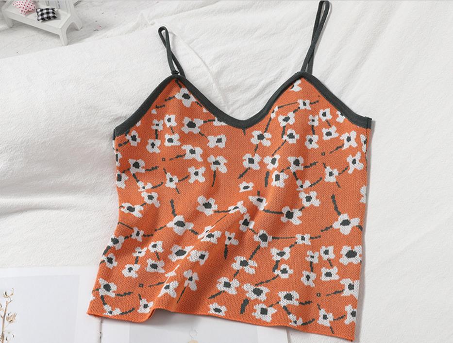 Vest Contrast Color V-neck Knitted Sling Jacquard Bottoming Top